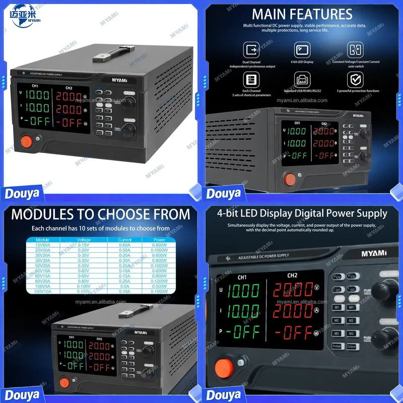 High Power 60V 20A Bench Power Supply - MYAMi 1200W 60V 20A デュアルチャンネル調整可能実験用電源 高出力DC安定化ベンチ電源